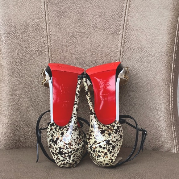 Christian Louboutin Monocronana 120 Black White Splattered Gold Spike 37 1/2 - Picture 10 of 16